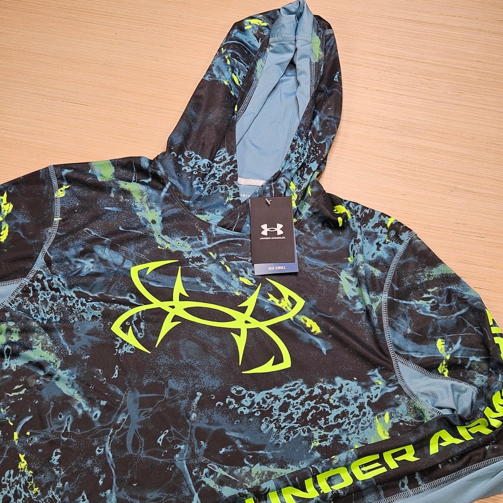 Under Armour Shorebreak Camo Iso-Chill Hoodie Men L Blue Hawks Cay Resort NEW